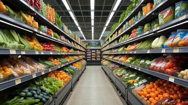 produce vegetables aisle in grocery store, supermarket produce display, vibrant colors