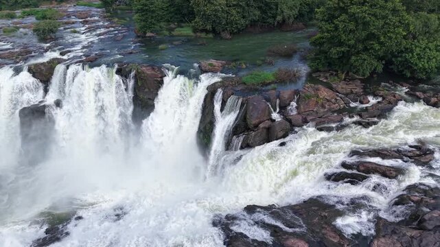 Aerial View of Barachukki Falls Cascading on Cauvery River Karnataka India