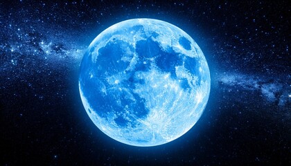 Obraz premium Majestic Glowing Blue Moon In A Dark Sky With Shining Stars Large And Bright Full Moon In Black Space