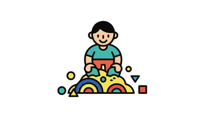 Fototapeta premium Vector Child Engaging in Sensory Play for Early Childhood Development and World Childrens Day Educational Strategy Concept