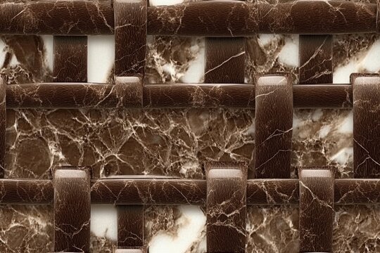 Dunkelbraune Marmorfliesen mit geometrischem Flechtmuster f&uuml;r luxuri&ouml;se Wand- oder Bodenbel&auml;ge.
