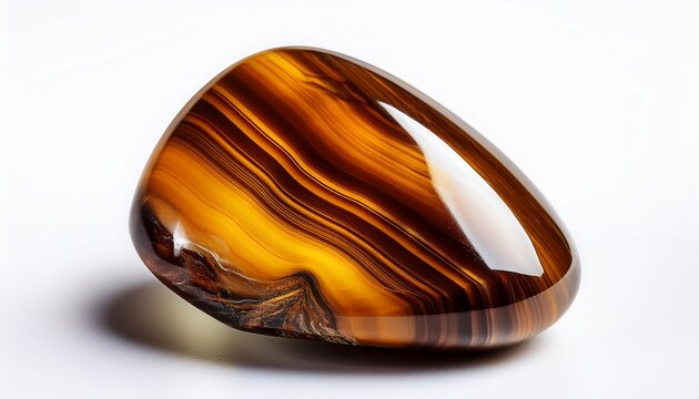 Close Up Of A Tiger S Eye Healing Stone On A White Background