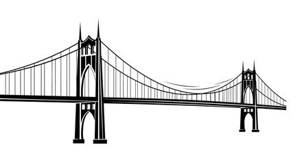 Fototapeta premium St. Johns Bridge Portland Oregon Black and White Illustration