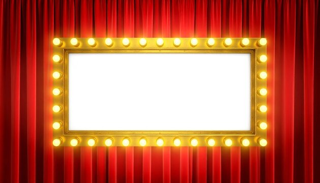 Blank marquee sign with stage curtains