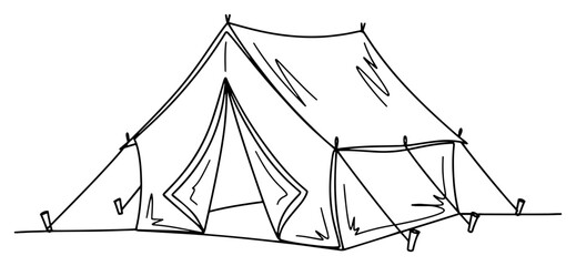 Continuous line drawing of a classic a-frame camping or military tent © Alicja