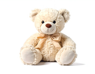 Obraz premium Cream-colored plush bear with a satin bow
