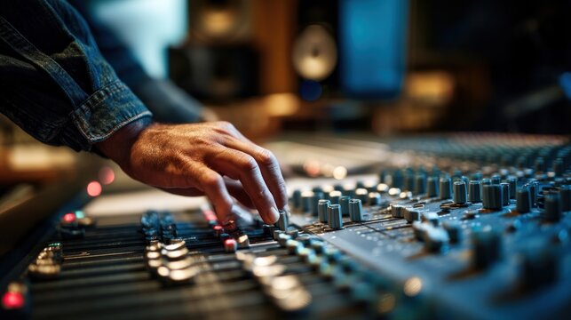 Audio engineer adjusting sound equipment