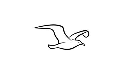 Fototapeta premium Minimalist Line Art Seagull Flying Gracefully Isolated on White Background