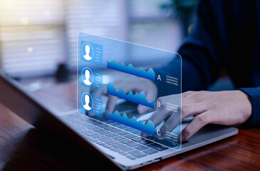 Businessman using people icon concept of development, data exchange, customer service, training, leadership, resources, policy, suggestions, professional team, recruitment, digital technology