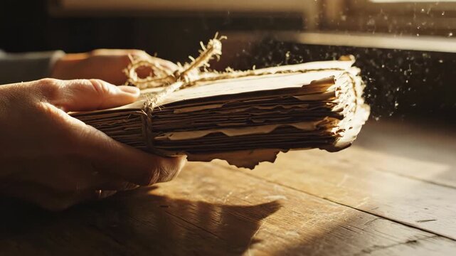 Hand holding vintage letters tied with twine, nostalgic and historical theme