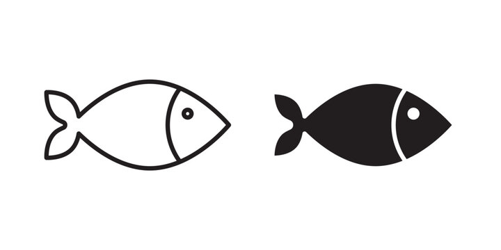 Fish icon for web, design. Linear illustrations, editable strokes