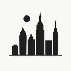 Fototapeta premium Silhouette of city skyline featuring various buildings and structures against a simple background. This image represents urban life, city planning, and architecture,