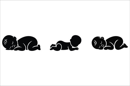 Baby Sleeping on Back Silhouette in Clean Black Vector Art. Flat Minimalist Design for Safe Sleep Education, Nursery Graphics and Child Care Concept