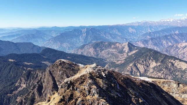 Aerial View of Chandrashila Peak in the Garhwal Himalayas Uttarakhand India