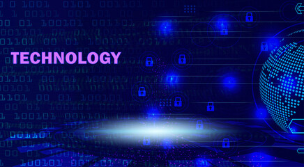Technology digital background with cyber security locks and global network globe for website