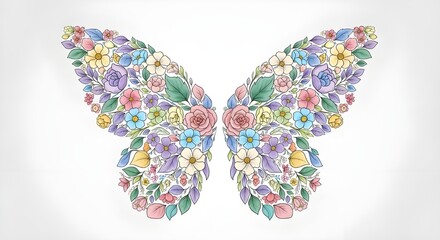 Colorful Nature Butterfly with Flowers Vector Style Graphic