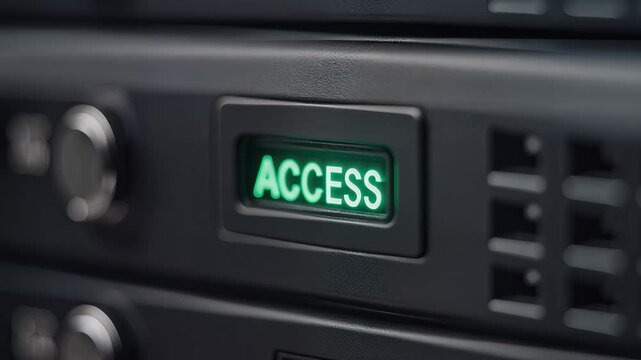 Close-up of a server rack with an illuminated ACCESS indicator light.
