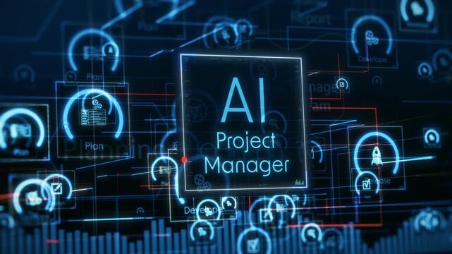 AI agent for Agile project management, AI automation workflow, project life cycle, conceptual animation (3d render)