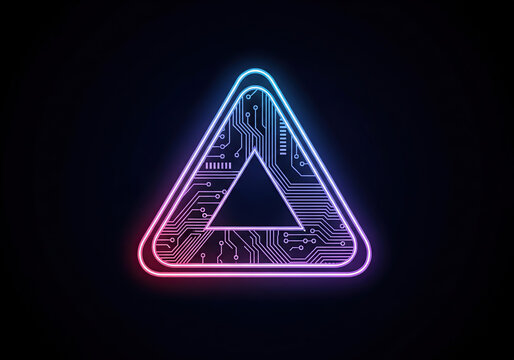 Neon triangle with circuit board design glowing bright
