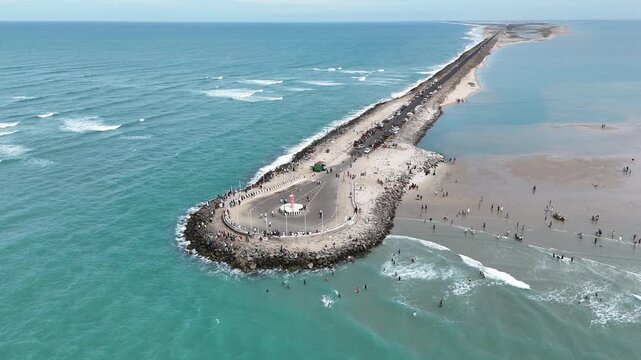Aerial View of Dhanushkodi Beach and Sandbar in Rameswaram Tamil Nadu India