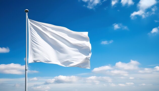 White Flag Blank Waving In A Mockup Template With A Blue Clear Sky With Some Clouds Generative Ai
