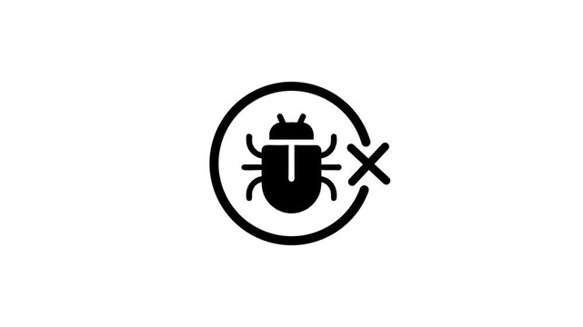 Animated bug icon spinning in a circle and then a crossed out bug appears, representing no bugs