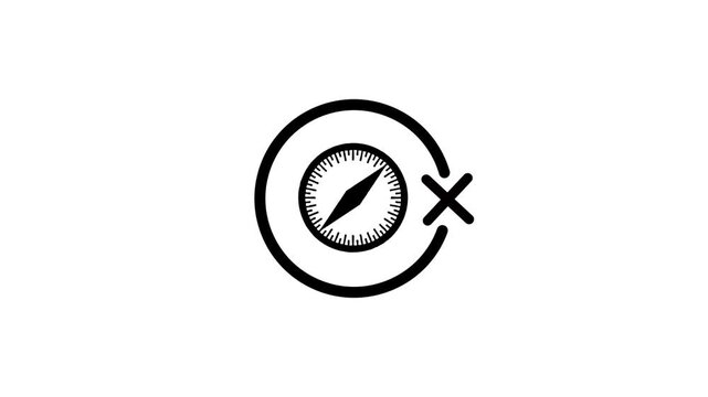 Black outline animation of a compass icon with a cross mark inside a circle, indicating a disabled or inactive navigation feature