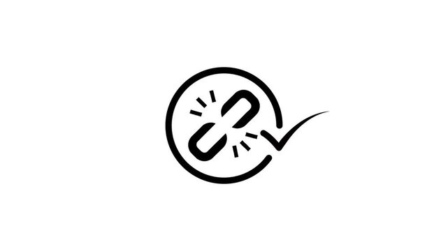 Broken link symbol loading animation with success check mark appearing