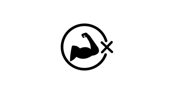 No muscle icon with check mark in circle, symbol for strength training prohibition or weak person sign