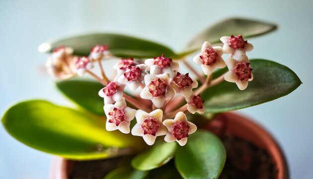 Hoya Matilda With Small Flower Buds Opening Houseplant On Light Background Selective Focus Close Up Botanical Background