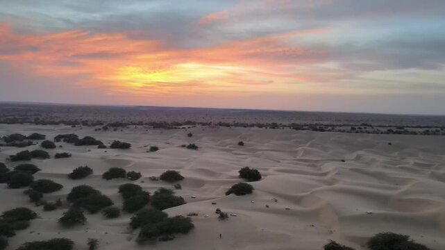 Aerial Sunset View of Sand Dunes in Jaisalmer Thar Desert Rajasthan India