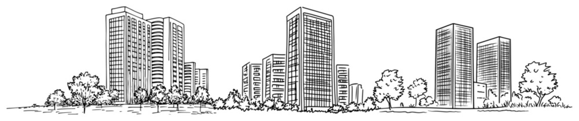 Panoramic sketch of modern urban residential apartment towers in a city environment © Kaz