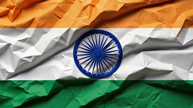 indian flag crumpled texture closeup saffron white green wheel