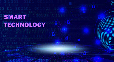 Obraz premium Smart technology digital background with cyber security locks and global network globe banner