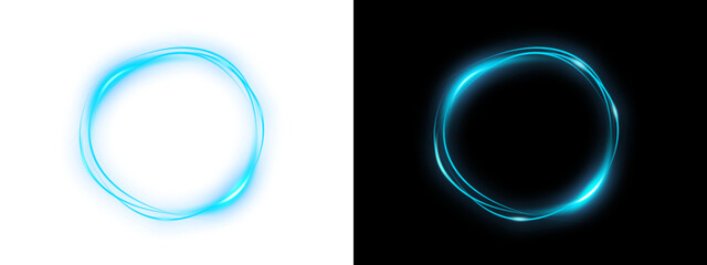 Abstract blue light circle frame on transparent background with glowing neon lines and digital effect element
