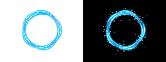 Glowing blue magic portal with sparkling particles on transparent background for creative game design project © riazul