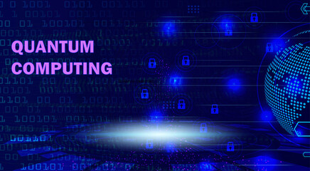 Obraz premium Quantum computing digital technology background with cyber security locks for website banner design
