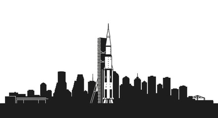 Fototapeta premium Rocket Launch Silhouette Skyline Cityscape Space Exploration Technology