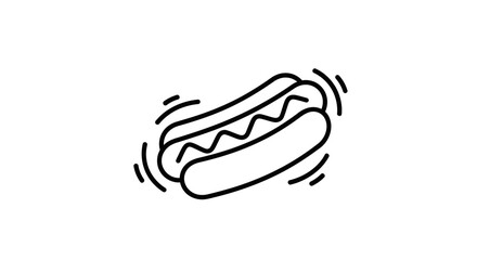 Simple Line Art Icon of a Hot Dog with Mustard, Motion Lines