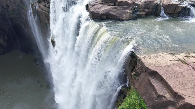 Aerial Slow Motion View of Chachai Waterfall in Rewa Madhya Pradesh India