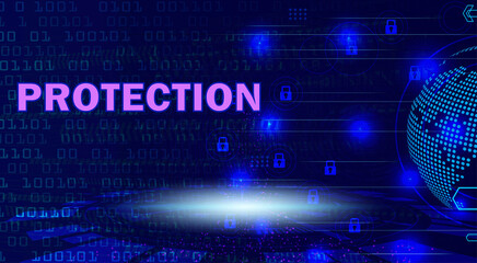 Protection technology background with digital cyber security network globe for data safety presentation