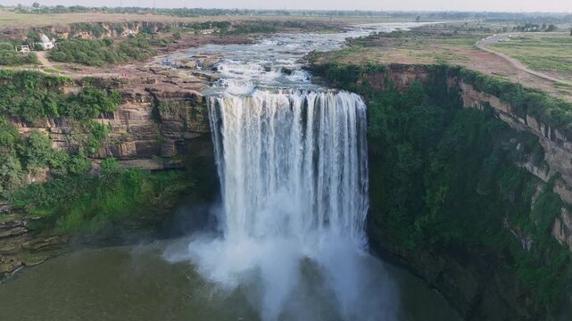 Aerial Slow Motion View of Chachai Waterfall in Rewa Madhya Pradesh India