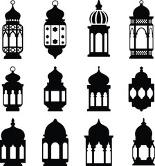 Collection of black and white traditional lantern and dome © MAMUN