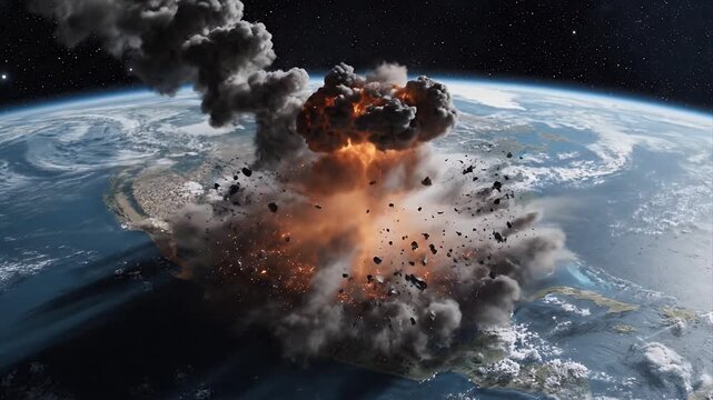 Massive Asteroid Collision with Atmospheric Entry and Giant Shockwave
