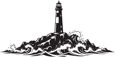 Fototapeta premium Lighthouse standing tall on rocky island amidst ocean waves