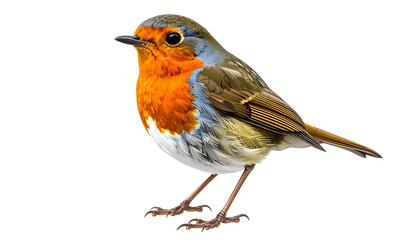 Fototapeta premium A close-up side view of a small bird with vibrant orange breast, and a dark background