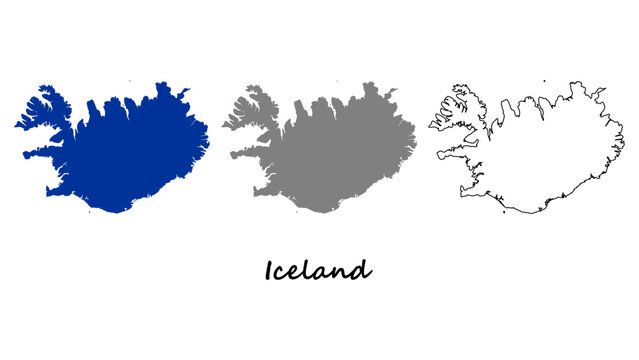 Iceland map set. Iceland map vector on blue, gray, and outline. Map of Iceland on white background