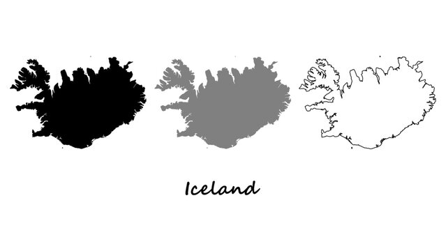 Iceland map set. Iceland map vector on silhouette, gray, and outline. Map of Iceland on white background