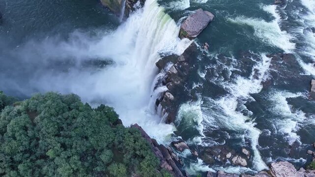 Aerial Slow Motion View of Chachai Waterfall in Rewa Madhya Pradesh India