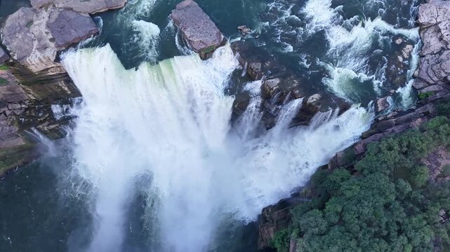 Aerial Slow Motion View of Chachai Waterfall in Rewa Madhya Pradesh India